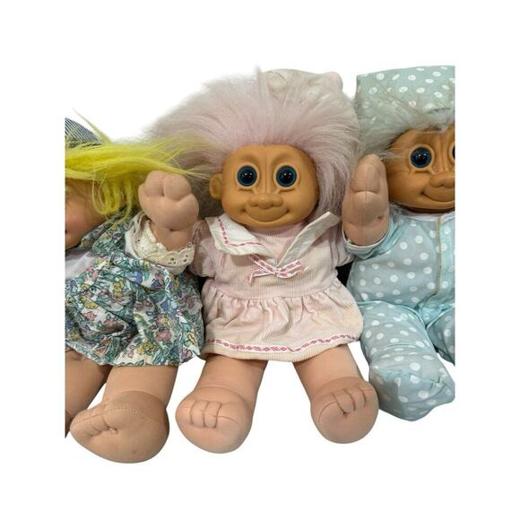 Vintage Lot Of 3 12" Russ Troll Plush Dolls Boys Girls Pajamas Dress Play - Picture 3 of 16